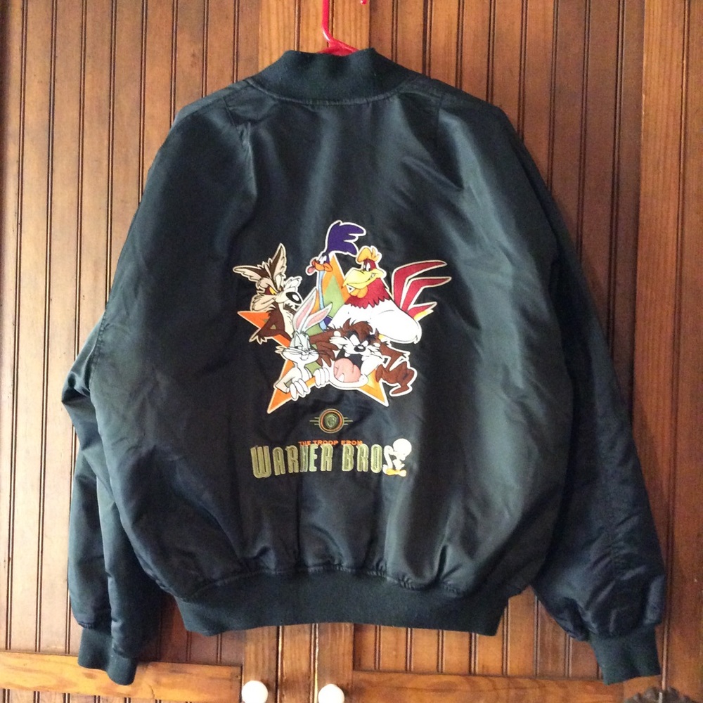 Black leather warner brothers character jacket